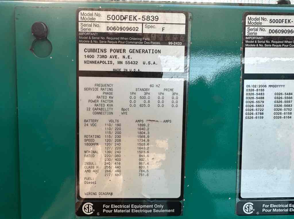 Cummins DFEK Standby Diesel Generator - Tier 2